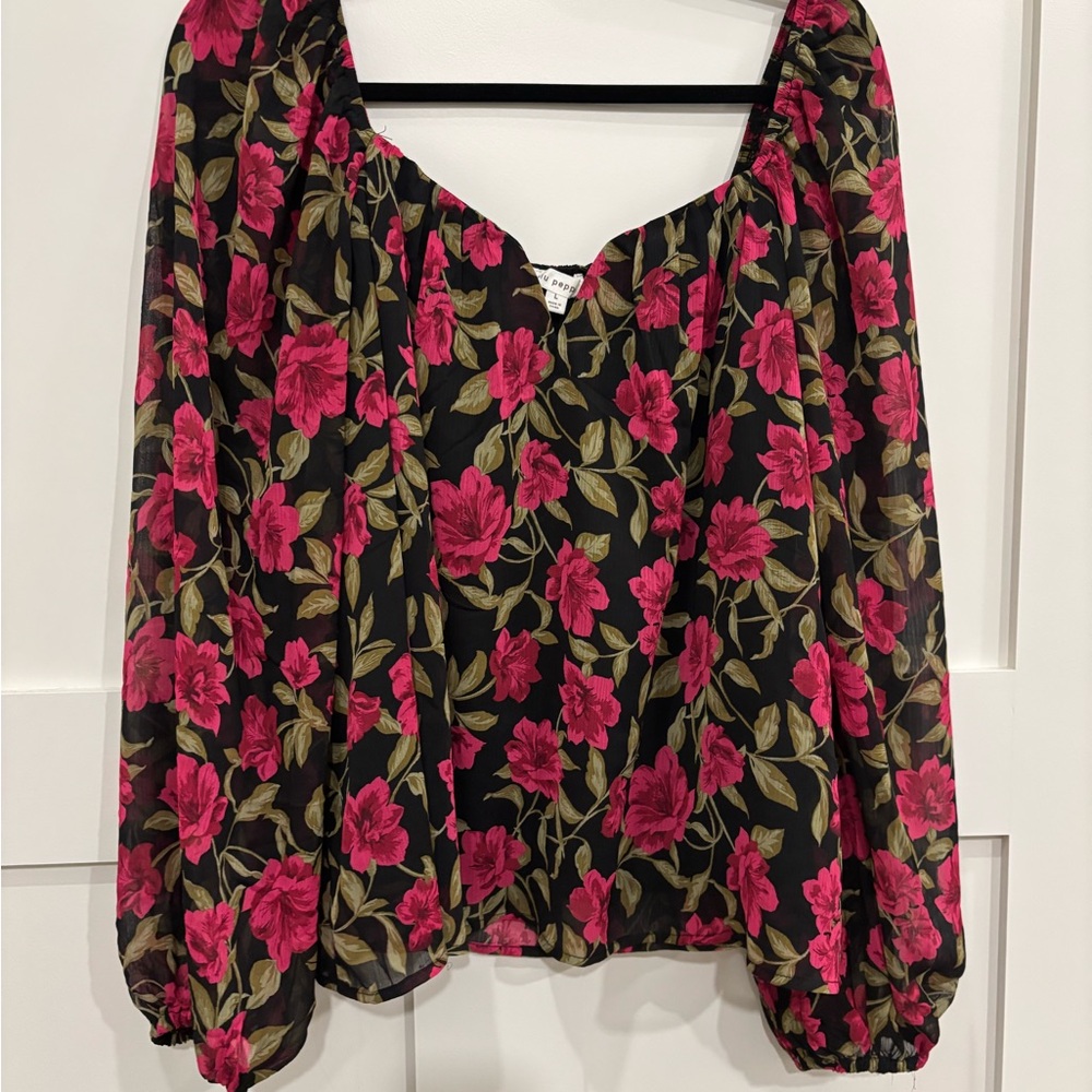 Blu Pepper Fuchsia Floral Sweetheart Blouse